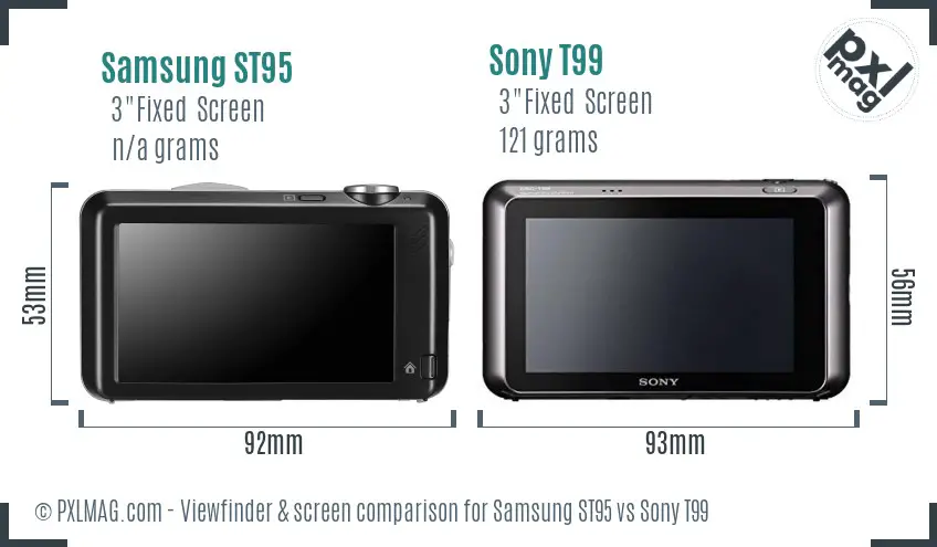 Samsung ST95 vs Sony T99 Screen and Viewfinder comparison