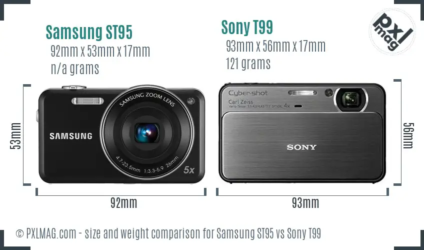 Samsung ST95 vs Sony T99 size comparison
