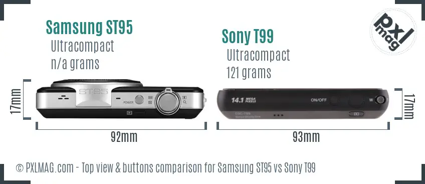 Samsung ST95 vs Sony T99 top view buttons comparison