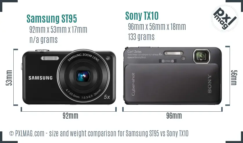 Samsung ST95 vs Sony TX10 size comparison