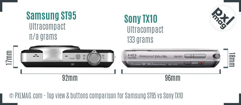 Samsung ST95 vs Sony TX10 top view buttons comparison