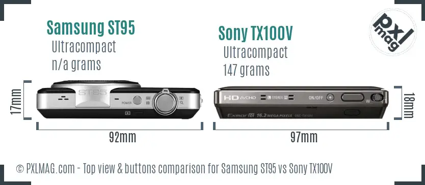 Samsung ST95 vs Sony TX100V top view buttons comparison