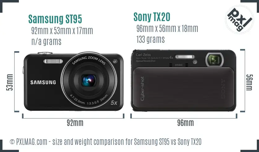 Samsung ST95 vs Sony TX20 size comparison