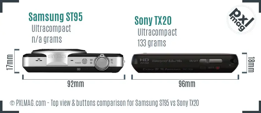 Samsung ST95 vs Sony TX20 top view buttons comparison
