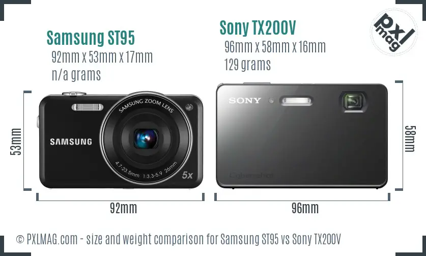 Samsung ST95 vs Sony TX200V size comparison