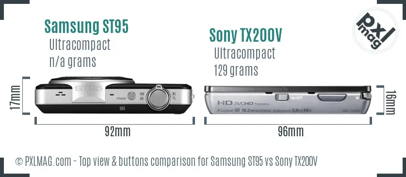 Samsung ST95 vs Sony TX200V top view buttons comparison