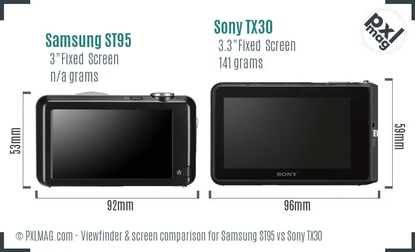 Samsung ST95 vs Sony TX30 Screen and Viewfinder comparison