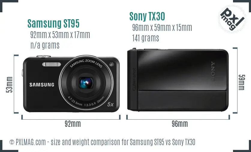 Samsung ST95 vs Sony TX30 size comparison