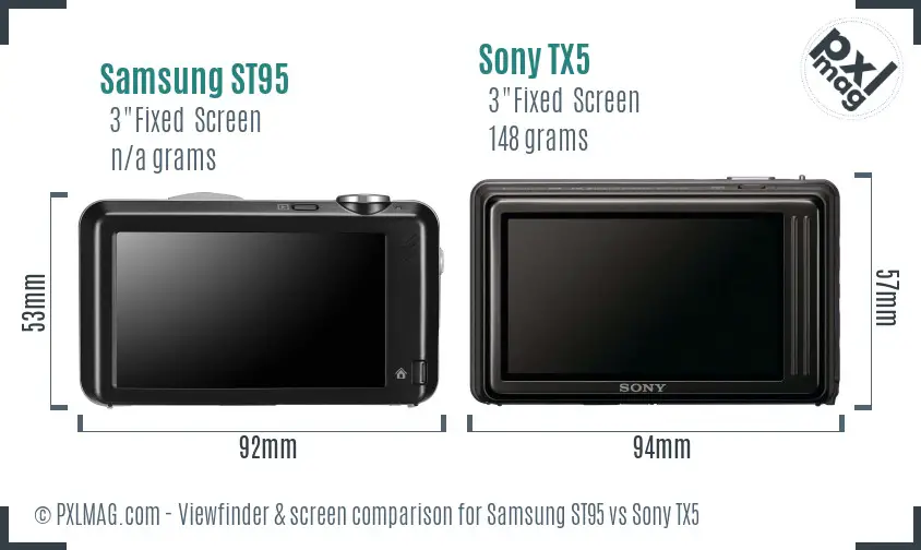 Samsung ST95 vs Sony TX5 Screen and Viewfinder comparison