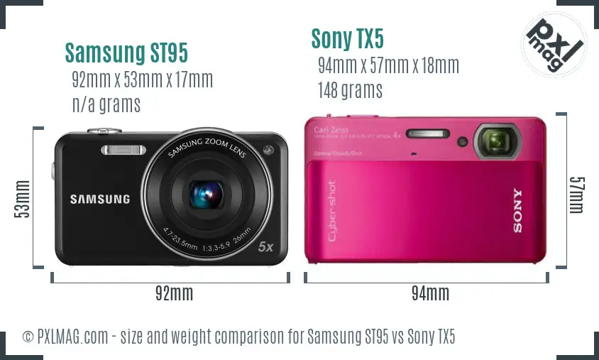 Samsung ST95 vs Sony TX5 size comparison
