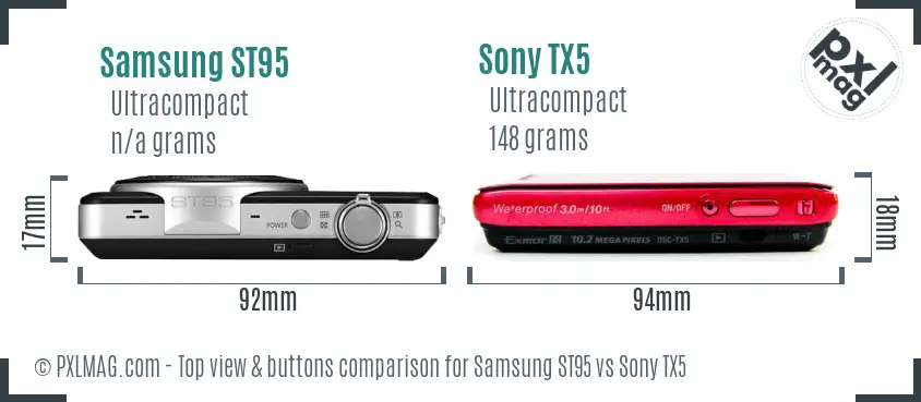 Samsung ST95 vs Sony TX5 top view buttons comparison