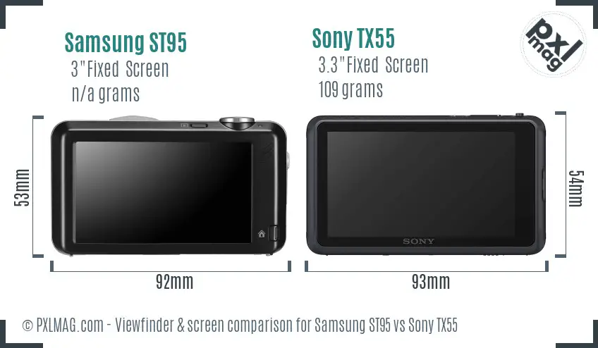 Samsung ST95 vs Sony TX55 Screen and Viewfinder comparison