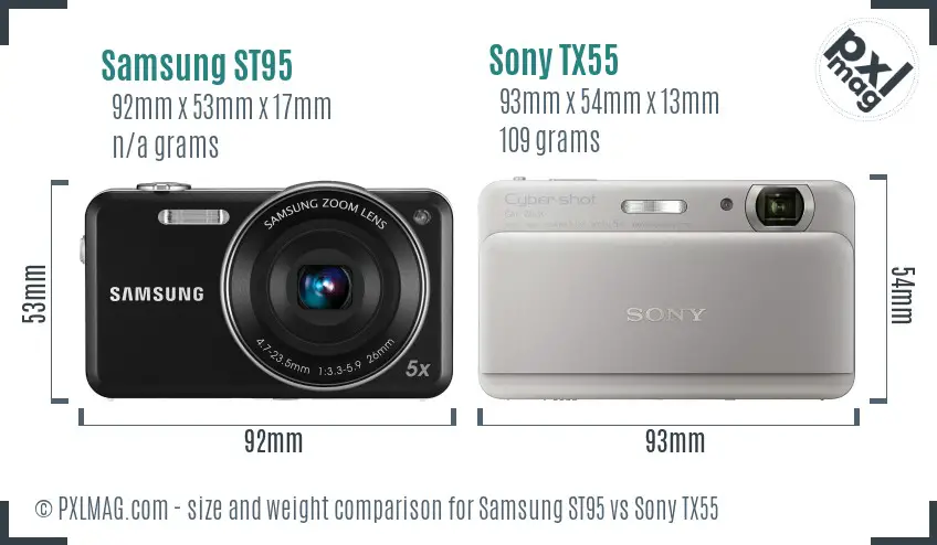Samsung ST95 vs Sony TX55 size comparison