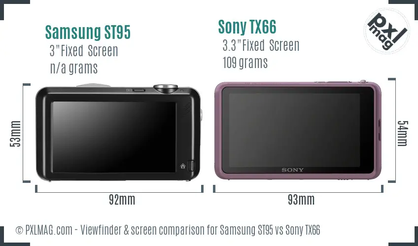 Samsung ST95 vs Sony TX66 Screen and Viewfinder comparison