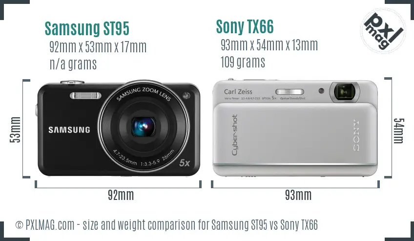 Samsung ST95 vs Sony TX66 size comparison