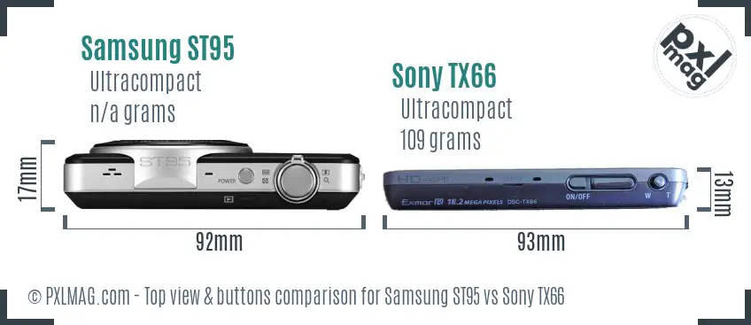 Samsung ST95 vs Sony TX66 top view buttons comparison