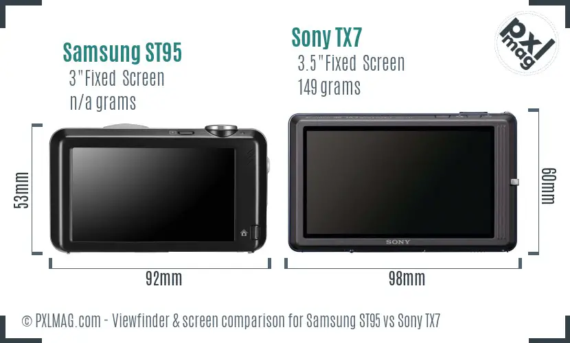 Samsung ST95 vs Sony TX7 Screen and Viewfinder comparison