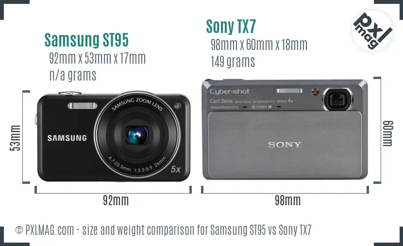 Samsung ST95 vs Sony TX7 size comparison