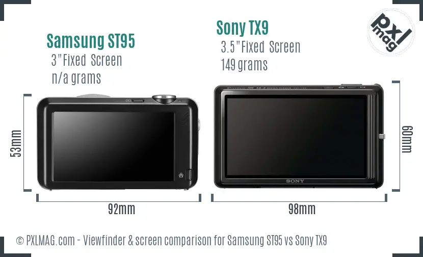 Samsung ST95 vs Sony TX9 Screen and Viewfinder comparison