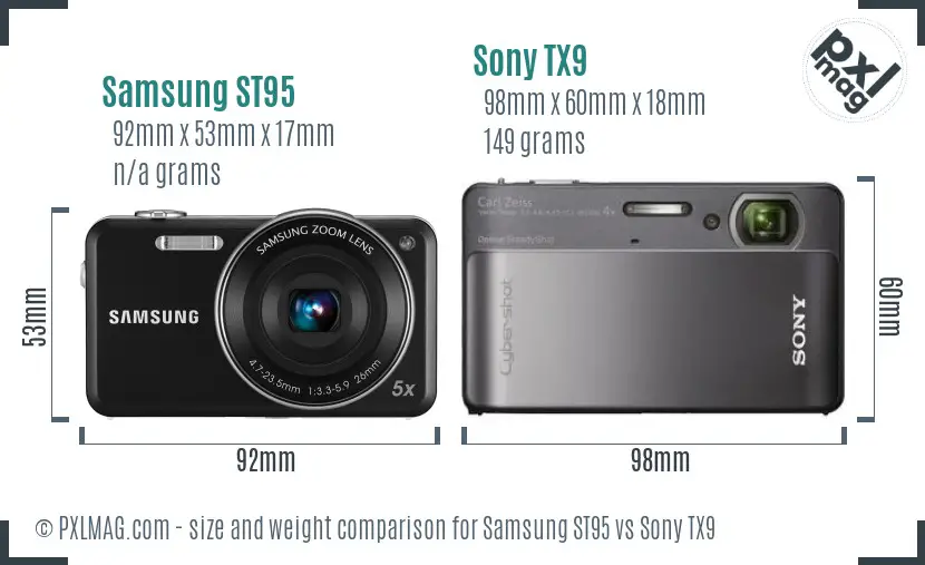Samsung ST95 vs Sony TX9 size comparison