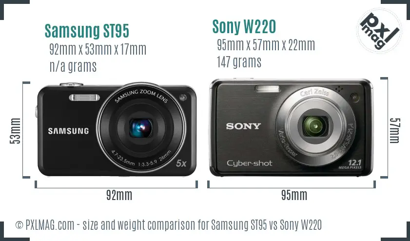 Samsung ST95 vs Sony W220 size comparison