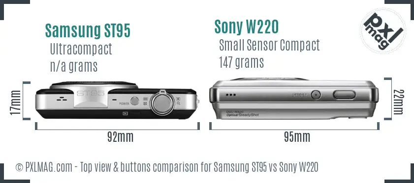 Samsung ST95 vs Sony W220 top view buttons comparison