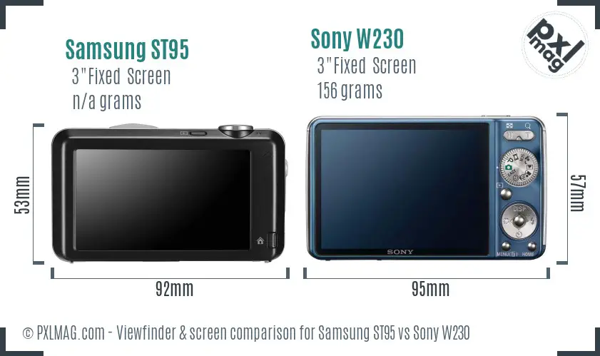 Samsung ST95 vs Sony W230 Screen and Viewfinder comparison