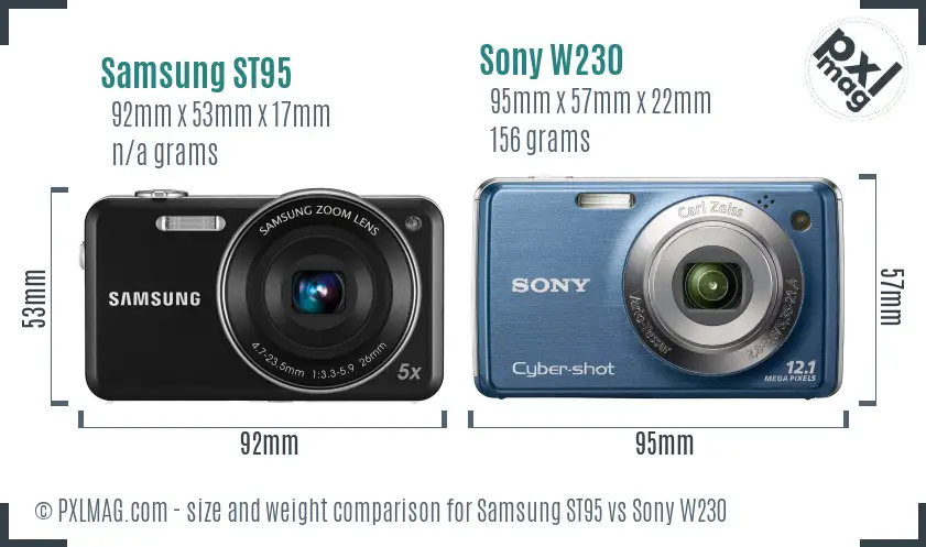 Samsung ST95 vs Sony W230 size comparison