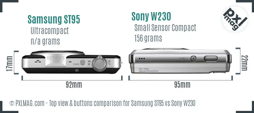 Samsung ST95 vs Sony W230 top view buttons comparison