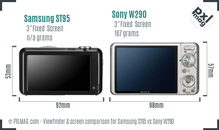Samsung ST95 vs Sony W290 Screen and Viewfinder comparison