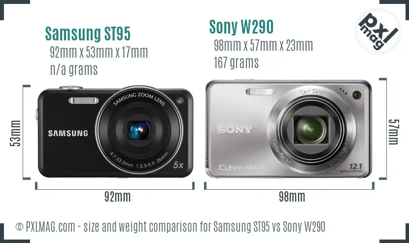 Samsung ST95 vs Sony W290 size comparison