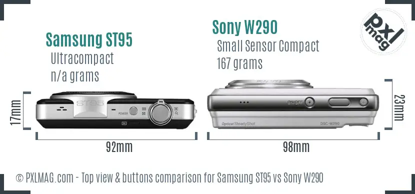 Samsung ST95 vs Sony W290 top view buttons comparison