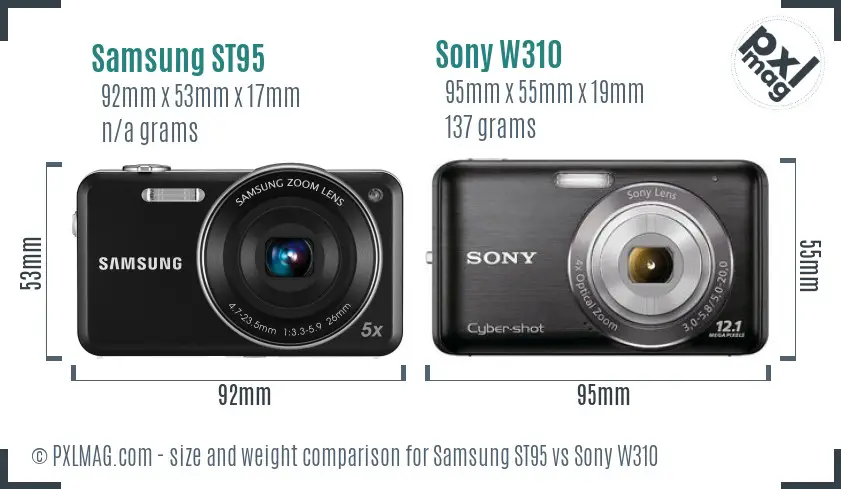 Samsung ST95 vs Sony W310 size comparison