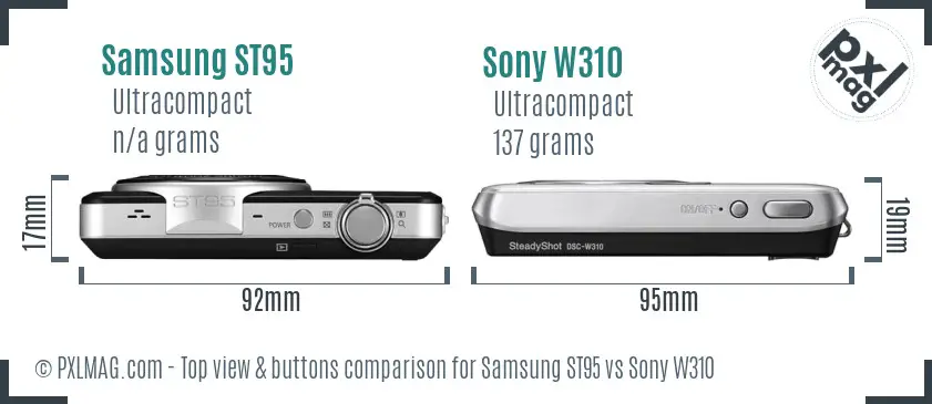 Samsung ST95 vs Sony W310 top view buttons comparison