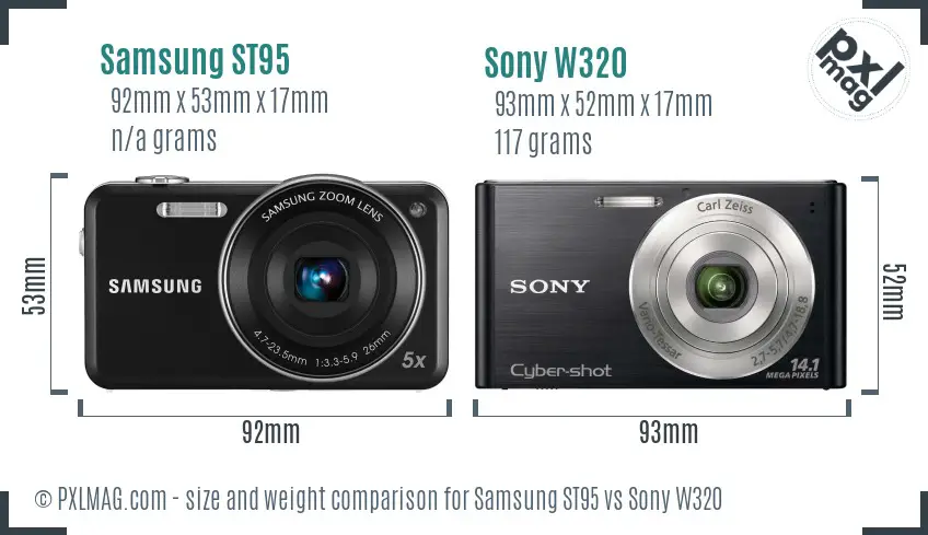 Samsung ST95 vs Sony W320 size comparison