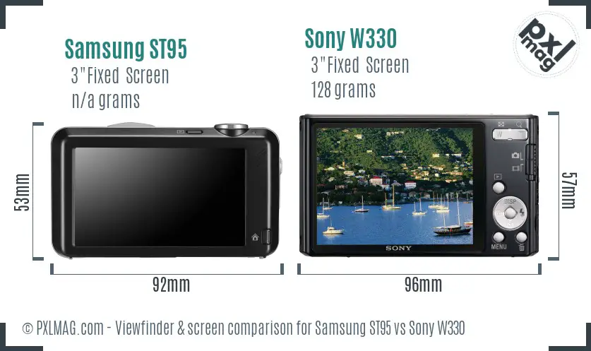 Samsung ST95 vs Sony W330 Screen and Viewfinder comparison