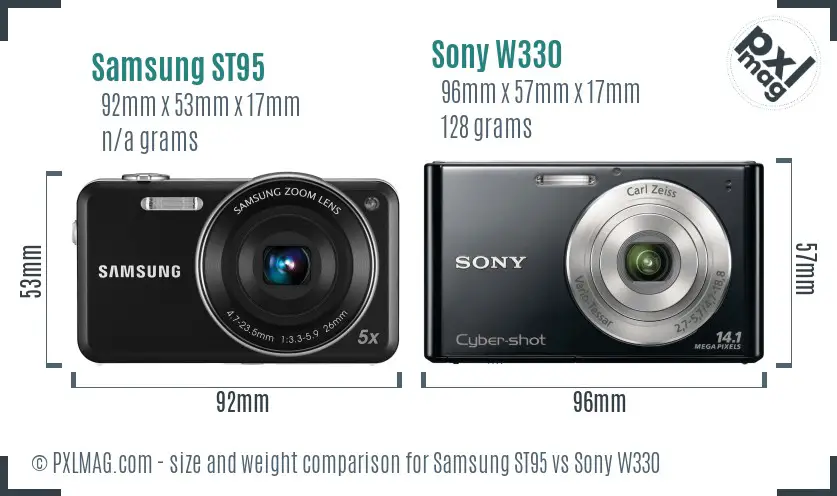 Samsung ST95 vs Sony W330 size comparison