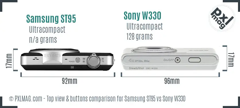 Samsung ST95 vs Sony W330 top view buttons comparison