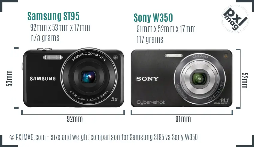 Samsung ST95 vs Sony W350 size comparison