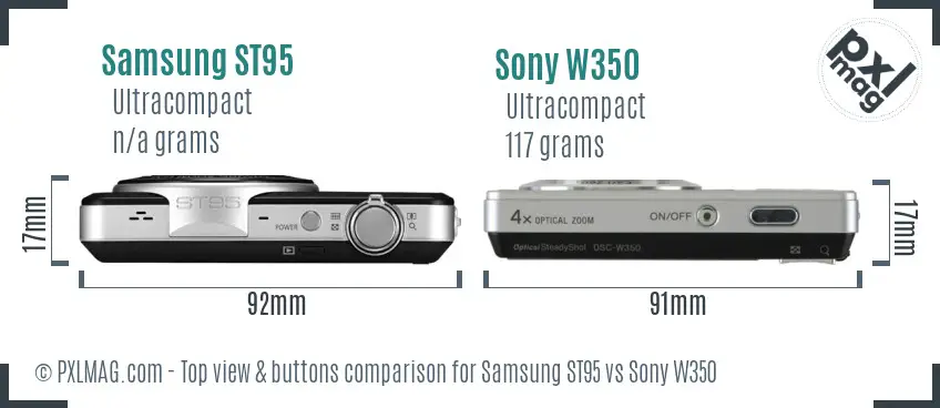Samsung ST95 vs Sony W350 top view buttons comparison