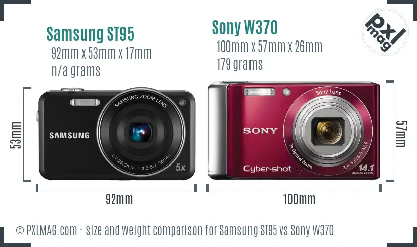 Samsung ST95 vs Sony W370 size comparison