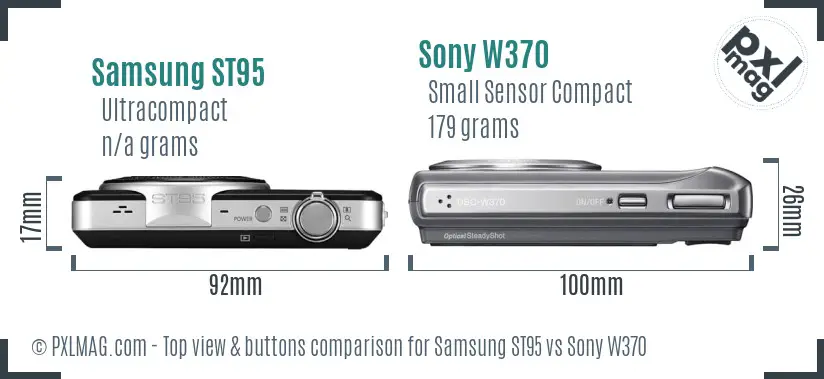 Samsung ST95 vs Sony W370 top view buttons comparison