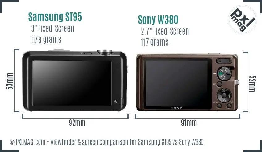 Samsung ST95 vs Sony W380 Screen and Viewfinder comparison