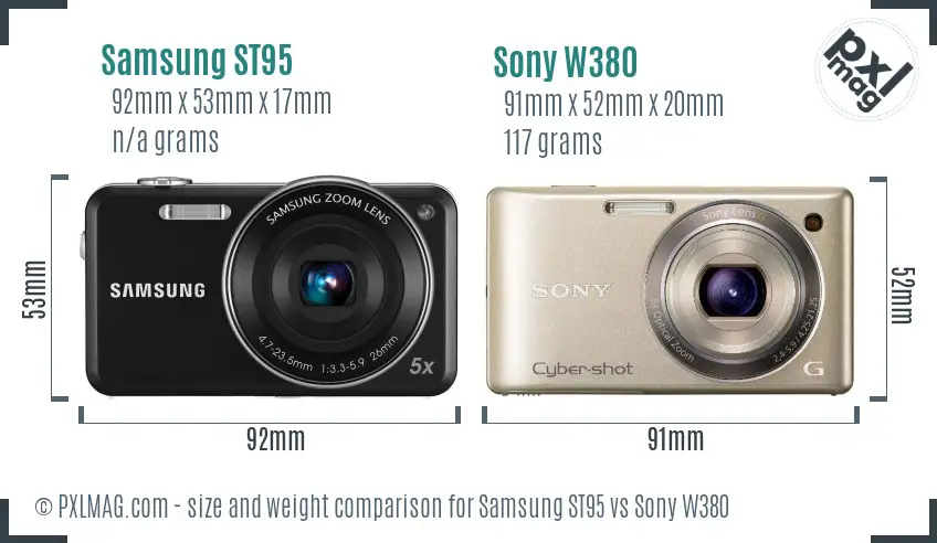 Samsung ST95 vs Sony W380 size comparison