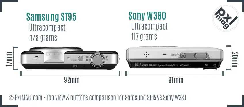 Samsung ST95 vs Sony W380 top view buttons comparison