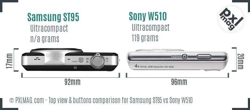 Samsung ST95 vs Sony W510 top view buttons comparison