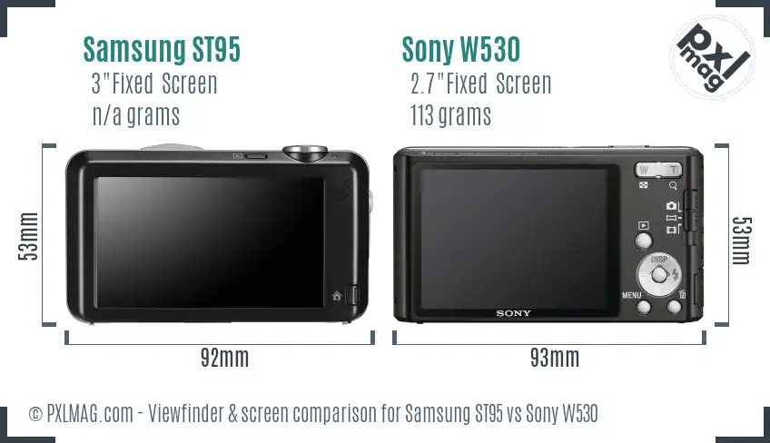 Samsung ST95 vs Sony W530 Screen and Viewfinder comparison