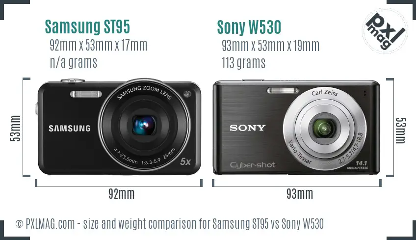 Samsung ST95 vs Sony W530 size comparison
