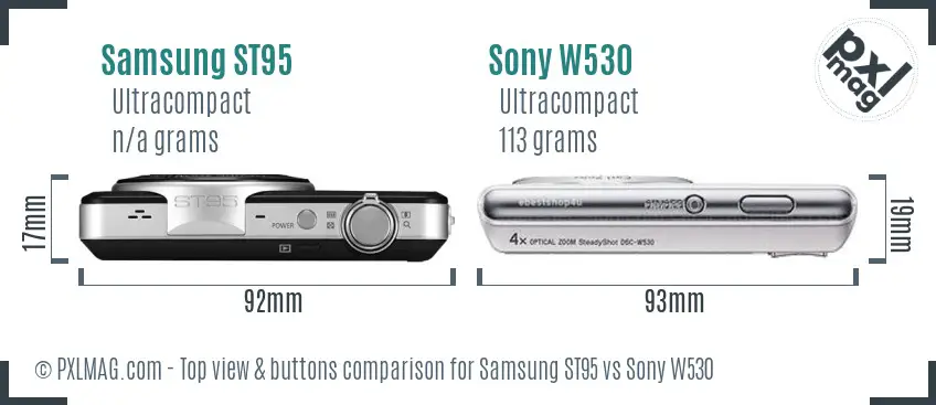 Samsung ST95 vs Sony W530 top view buttons comparison