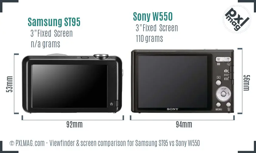 Samsung ST95 vs Sony W550 Screen and Viewfinder comparison